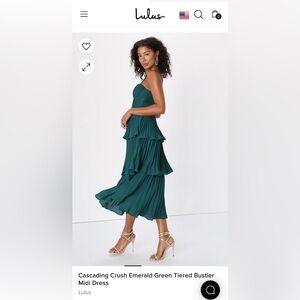 Lulu’s Cascading Crush Emerald Green Tiered Bustier Midi Dress